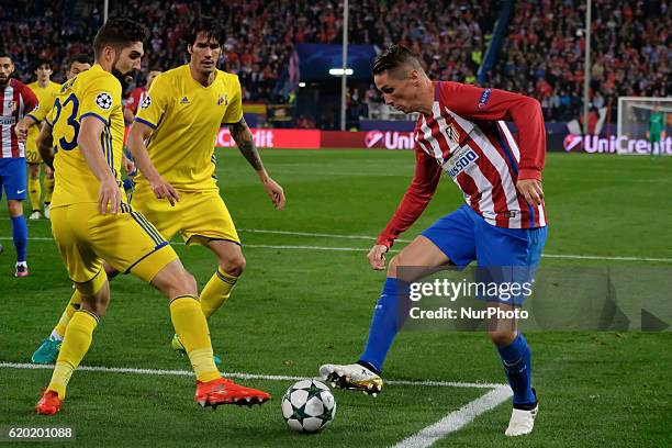 Fermando Torres of Atletico Madrid in action during the UEFA Champions League Group D match between Club Atletico de Madrid and FC Rostov at Vincente...