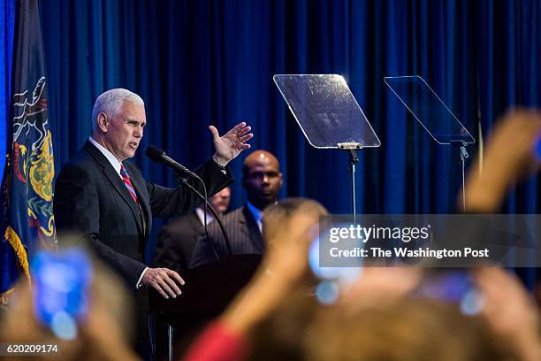 Republican vice presidential candidate, Indiana Gov. Mike Pence speaks during a campaign event at the DoubleTree by Hilton Philadelphia Valley Forge...