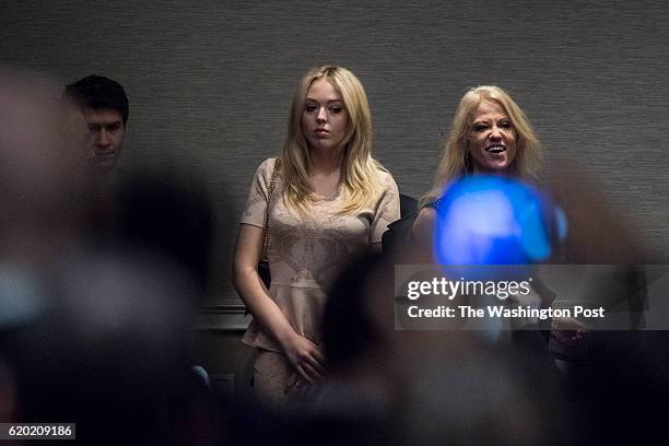 Republican presidential candidate Donald Trump's daughter Tiffany Trump walks out before her speaks during a campaign event at the DoubleTree by...