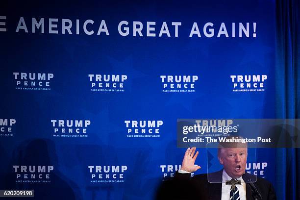 Republican presidential candidate Donald Trump speaks after Republican vice presidential candidate, Indiana Gov. Mike Pence during a campaign event...