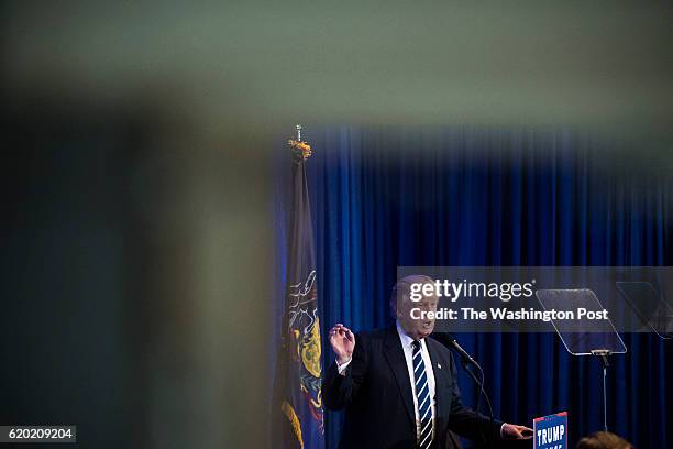 Republican presidential candidate Donald Trump speaks after Republican vice presidential candidate, Indiana Gov. Mike Pence during a campaign event...