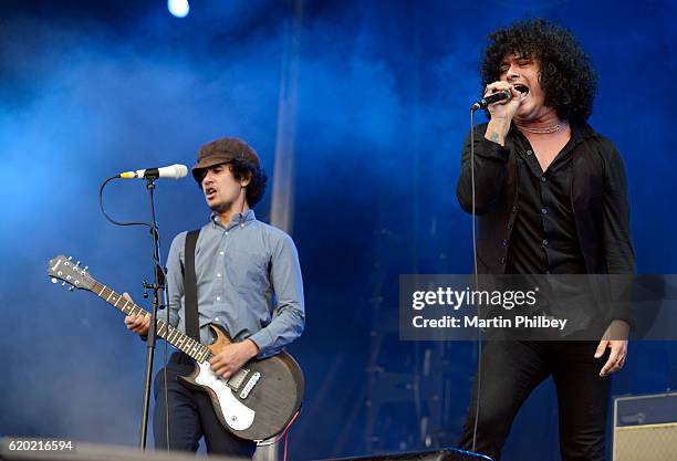 Omar Rodríguez-Lopez and Cedric Bixler-Zavala of Antemasque perform on stage at the Soundwave Festival at Melbourne showgrounds on Sunday the 22nd of...