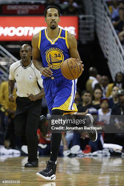 Shaun Livingston of the Golden State Warriors drives with the ball during a game against the New Orleans Pelicans at the Smoothie King Center on...
