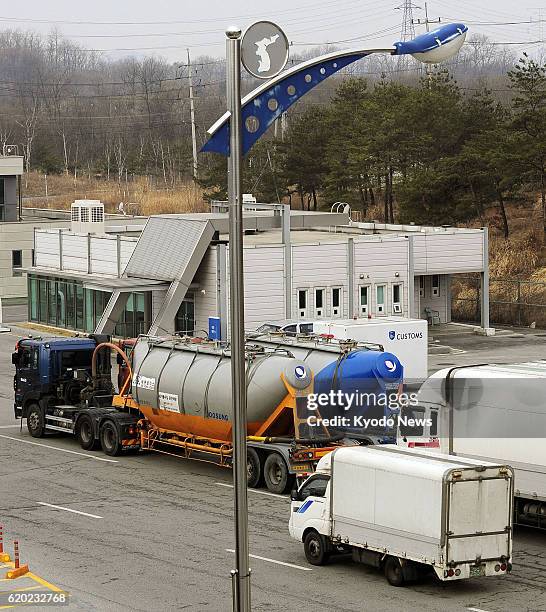 South Korea - Photo shows vehicles in Paju, South Korea, on April 1 carrying South Korean workers to an inter-Korean industrial complex in North...