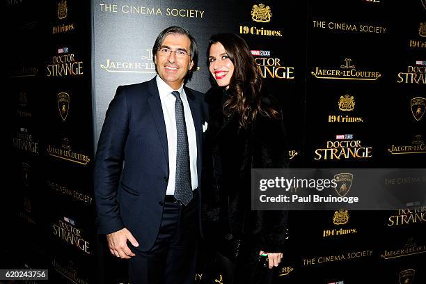 Giovanni Pellerito and Jiannina Castro attend the Lamborghini with The Cinema Society, Jaeger-LeCoultre & 19 Crimes Wines Host a Screening of Marvel...