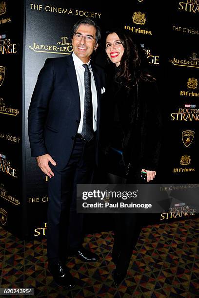 Giovanni Pellerito and Jiannina Castro attend the Lamborghini with The Cinema Society, Jaeger-LeCoultre & 19 Crimes Wines Host a Screening of Marvel...