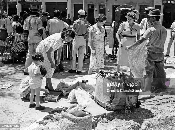 1930s 1940s SHOPPERS AND VENDORS IN OPEN AIR MARKET HAVANA CUBA