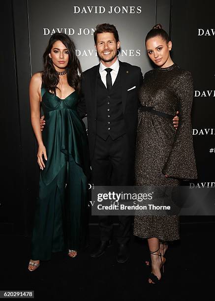 Jessica Gomes, Jason Dundas and Jesinta Campbell arrive ahead of the David Jones Christmas cocktail party at the new Barangaroo store on November 2,...