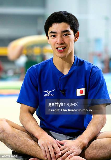 Gymnast Kenzo Shirai speaks during the Asahi Shimbun interview at the Nippon Sport Science University on November 1, 2016 in Yokohama, Kanagawa,...