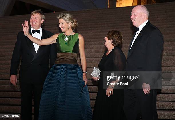 King Willem-Alexander and Queen Maxima of the Netherlands and Australian Governor-General Peter Cosgrove and his wife Lady Cosgrove pose for a...