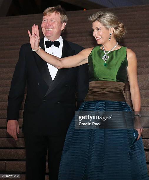 King Willem-Alexander and Queen Maxima pose for a photograph as they arrive to a concert at the Opera House on November 02, 2016 in Sydney,...