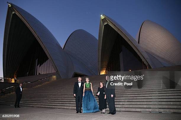 King Willem-Alexander and Queen Maxima of the Netherlands and Australian Governor-General Peter Cosgrove and his wife Lady Cosgrove pose for a...