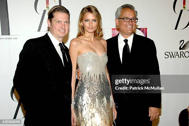 James Mischka, Hana Soukupova and Mark Badgeley attend 2008 Council of Fashion Designers of America Awards Presented by SWAROVSKI - Red Carpet...