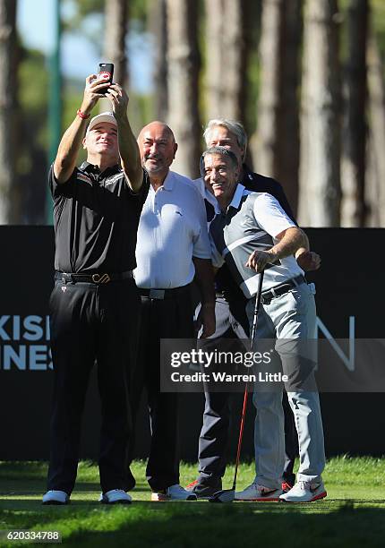 Paul Lawrie of Scotland, Andrew 'Chubby' Chandler, Ahmet Agaoglu and Seda Kalyoncu pose for a selfie on the fourth tee box during the pro-am event...