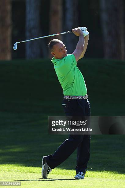 Former England international footballer, David Platt in action during the pro-am event ahead of the Turkish Airlines Open held at the Regnum Carya...
