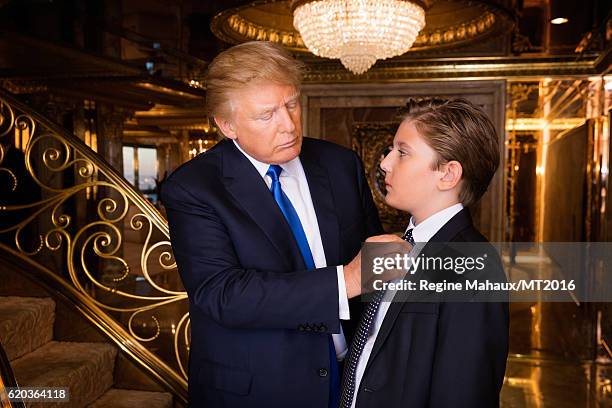 Donald Trump and Barron Trump are photographed at Trump Tower on January 6, 2016 in New York City.