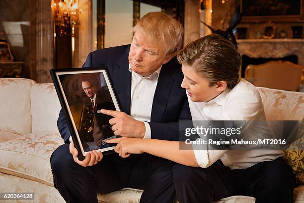Donald Trump and Barron Trump are photographed at Trump Tower on January 6, 2016 in New York City.