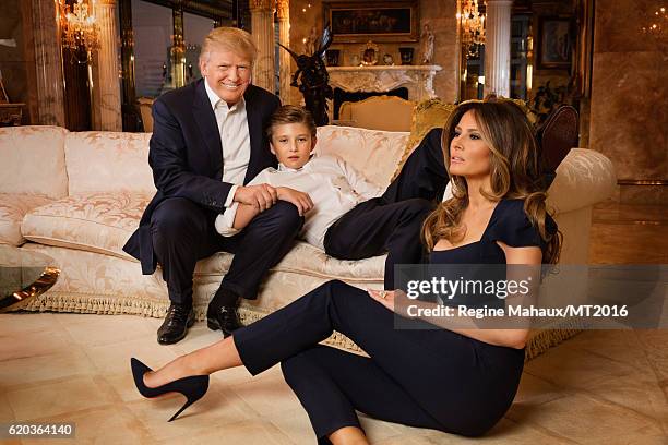 Donald Trump, Melania Trump and Barron Trump are photographed at Trump Tower on January 6, 2016 in New York City.