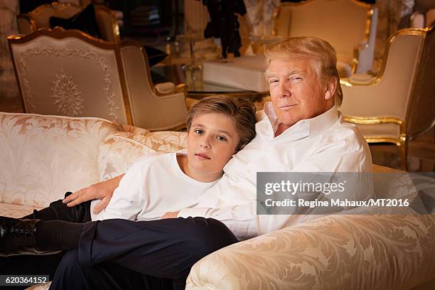 Donald Trump and Barron Trump are photographed at Trump Tower on January 6, 2016 in New York City.