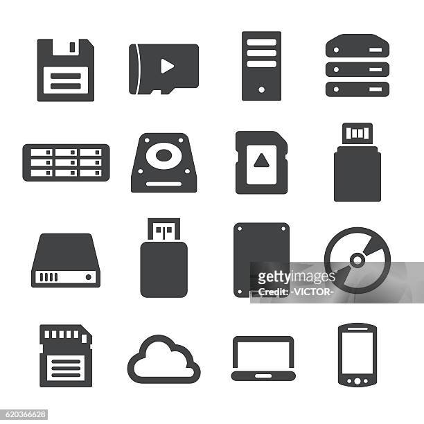 illustrazioni stock, clip art, cartoni animati e icone di tendenza di icone di memoria e archiviazione - serie acme - hard drive