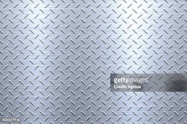 background of metal diamond plate in silver color - metaal stock illustrations