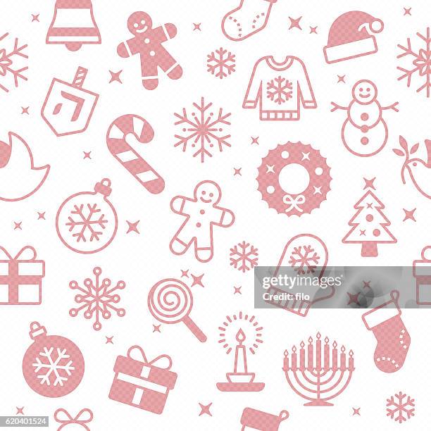 seamless red holiday symbols background - christmas hanukkah stock illustrations