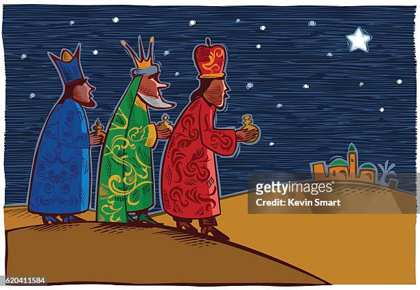 illustrazioni stock, clip art, cartoni animati e icone di tendenza di tre saggi - tre re - three wise men