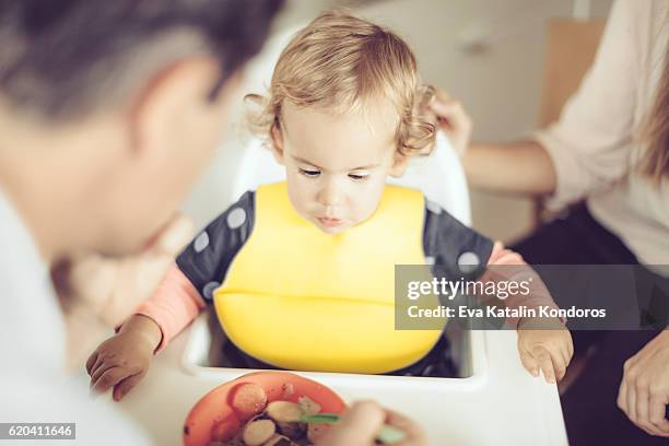 昼食の時間  - よだれ掛け ストックフォトと画像