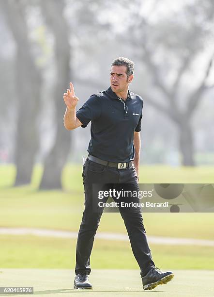 Sebastian Salem of Peru waves to the crowd on the 10th hole during the second round of the PGA TOUR Latinoamerica Lexus Peru Open Presentado por...