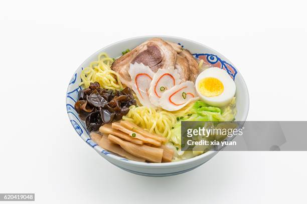 ramen noodles served in bowl - ramen noodles stock pictures, royalty-free photos & images
