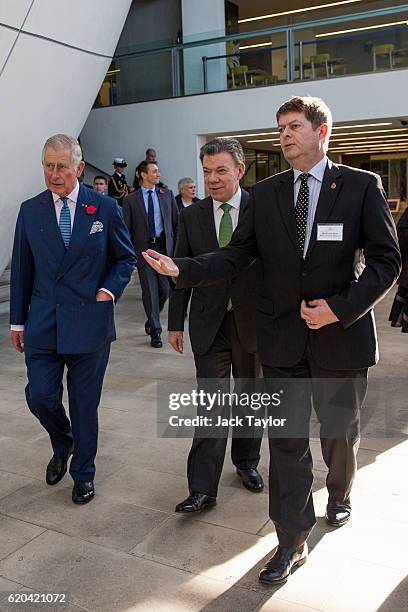 Colombian President Juan Manuel Santos and Prince Charles, Prince of Wales are show the Darwin Centre at the Natural History Museum by Director of...