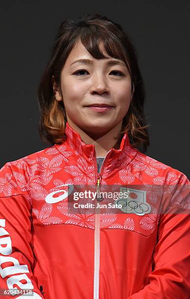 Weightlifter Hiromi Miyake attends 'Satoshi: A Move for Tomorrow' Stage Greeting at Ex Theater Roppongi on November 2, 2016 in Tokyo, Japan.