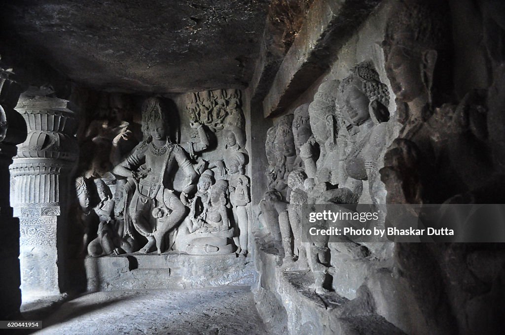 Stone sculptures at Ellora Caves