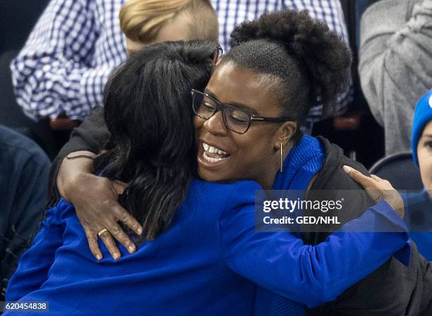 Uzo Aduba seen attend St. Louis Blues Vs. New York Rangers game at Madison Square Garden on November 1, 2016 in New York City.