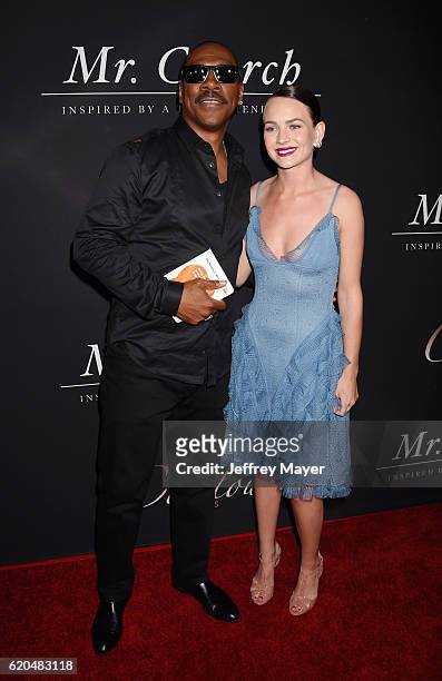 Actor Eddie Murphy and actress Britt Robertson arrive at the premiere of Cinelou Releasing's 'Mr. Church' at ArcLight Hollywood on September 6, 2016...