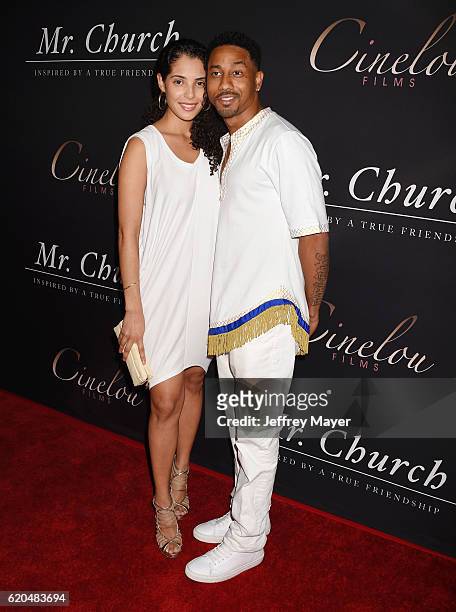 Actors Denise Xavier and Brandon T. Jackson arrive at the premiere of Cinelou Releasing's 'Mr. Church' at ArcLight Hollywood on September 6, 2016 in...
