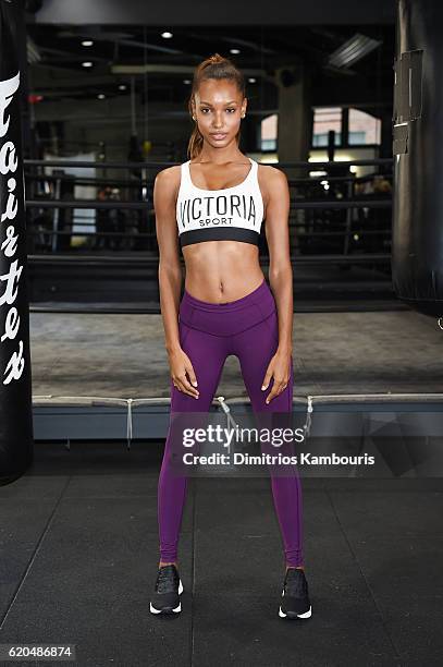 Model Jasmine Tookes participates in the Victoria's Secret Train Like an Angel event on November 2, 2016 in New York City.