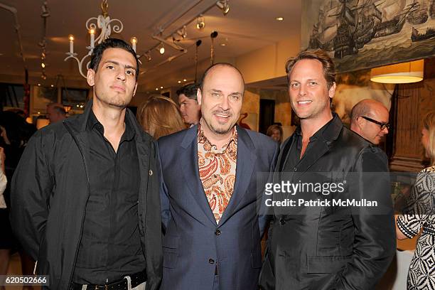 Troy Seigman, Robert Willson and Todd Merrill attend Cocktail party to celebrate the opening of THE DUTCH TOUCH ART COMPANY EXHIBITION at JOE NYE on...