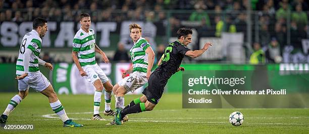 Forward Lars Stindl of Borussia Moenchengladbach fouled by Midfielder Stuart Armstrong of Celtic FC Glasgow 1888during the UEFA Champions League...