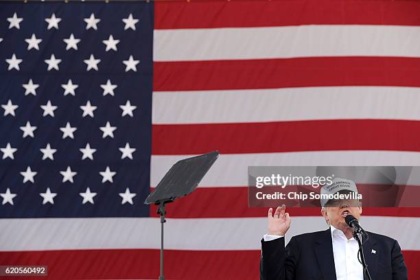 Republican presidential nominee Donald Trump holds a campaign rally at Bayfront Park Amphitheater November 2, 2016 in Miami, Florida. With less than...