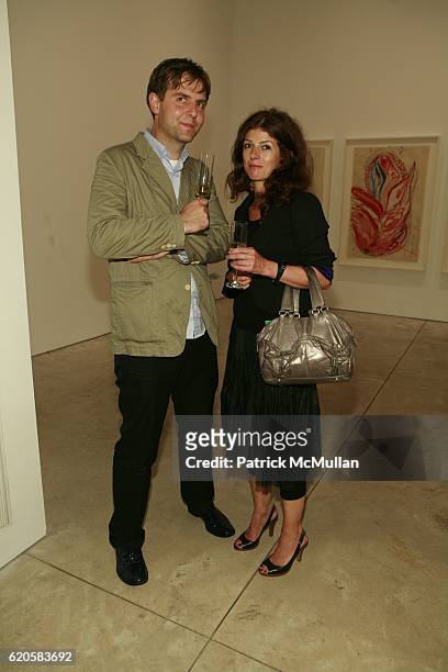 Dickon Bowden and Carolyn Lynch attend LOUIS XIII Celebrates WALLPAPER'S Guest Editor LOUISE BOURGEOISE with HELMUT LANG at Cheim & Reid and...