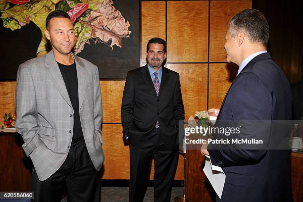 Derek Jeter, Jeffrey Cohen and Efraim Grinberg attend The Limited Edition MOVADO Series 800 DEREK JETER Automatic Chronograph Launch Celebration at...