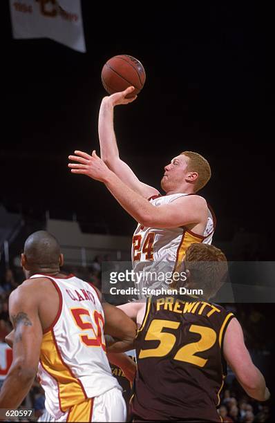 Brian Scalabrine of the Arizona State Sun Devils takes a shot during the game against the University of Southern California Trojans at the Los...