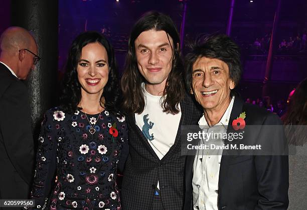 Sally Wood, James Bay and Ronnie Wood attend a drinks reception at The Stubhub Q Awards 2016 at The Roundhouse on November 2, 2016 in London, England.