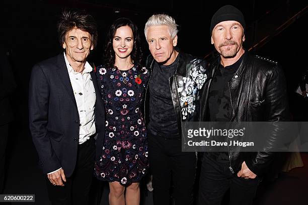 Ronnie Wood, Sally Wood, Adam Clayton and The Edge attend The Stubhub Q Awards 2016 at The Roundhouse on November 2, 2016 in London, England.