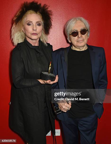 Debbie Harry and Chris Stein of Blondie, winners of the Q Outstanding Contribution To Music award, pose at The Stubhub Q Awards 2016 at The...