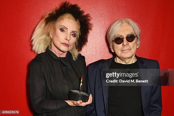 Debbie Harry and Chris Stein of Blondie, winners of the Q Outstanding Contribution To Music award, pose at The Stubhub Q Awards 2016 at The...