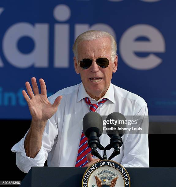 Vice President Joe Biden speak to supporters during a public campaign rally for "Get Out The Early Vote" for Democratic presidential nominee Hillary...