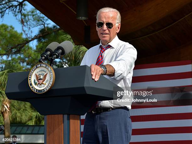 Vice President Joe Biden speak to supporters during a public campaign rally for "Get Out The Early Vote" for Democratic presidential nominee Hillary...