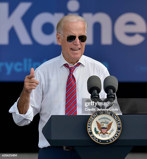 Vice President Joe Biden speak to supporters during a public campaign rally for "Get Out The Early Vote" for Democratic presidential nominee Hillary...